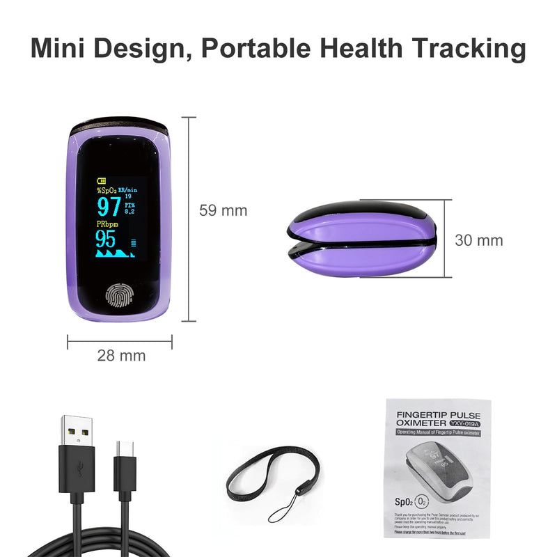 Rechargeable Finger Pulse Oximeter with Respiration Rate, Accurate Blood Oxygen Saturation SpO₂ PR PI Monitor, Portable Fingertip O2 Meter with TFT Display, USB-C Rechargeable Oxygen Monitor