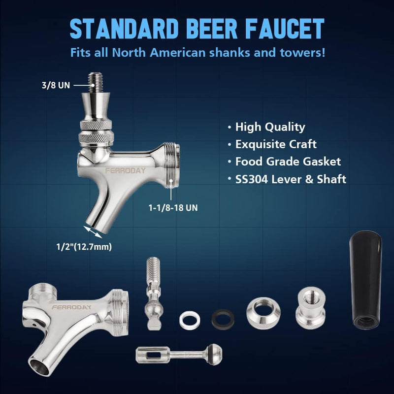 FERRODAY Beer Faucet Stainless Steel Faucet Beer Tap Keg Spout Beer Tower Faucet Beer Keg Faucet Draft Beer Faucet Stainless Steel Beer Tap Faucet Kegerator Tap Spout Kegerator Part Replacement Faucet - NewNest Australia
