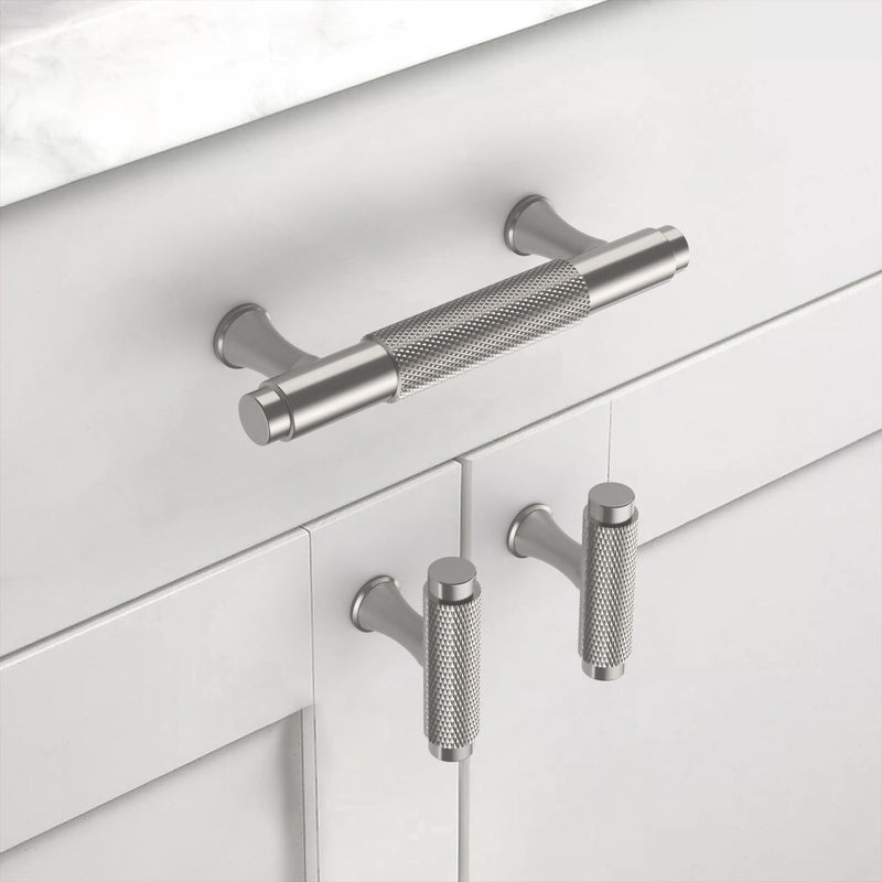 10Pack Brushed Satin Nickel Cabinet Pull,3 Inch(76mm) Hole Centers Kitchen Cabinet Handles Knurled Cabinet Hardware for Cabinets and Drawers 3" Hole Center(76mm) 10 Pack
