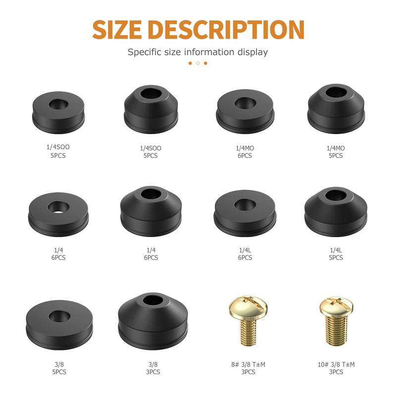 Faucet Washers, 58 Pack Flat and Beveled Washers Rubber Assortment Kit Replacements with Brass Bibb Screws Ullnosoo for Repairing Faucet Leak
