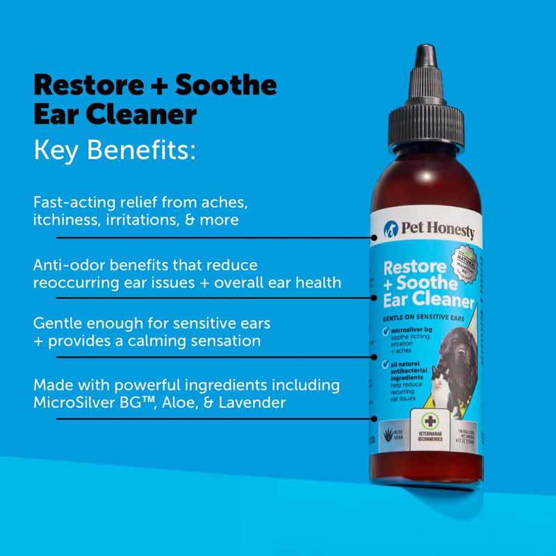 Restore + Soothe Ear Cleaner for Dogs & Cats (Aloe Vera) 4oz + Omega SkinHealth Chews for Dogs with Omega 3 Fish Oil and Salmon Oil for Healthy Skin, Itchy Skin Relief (90 Count)