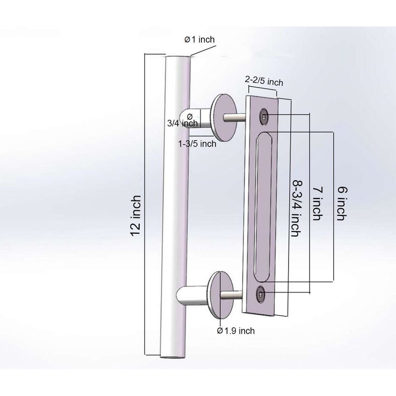 goldenwarm 12 in Sliding Barn Door Handle and Flush Pull Set-7 Inch Hole Centers Brushed Nickel Heavy Duty Hardware Stainless Steel, 1 Pack