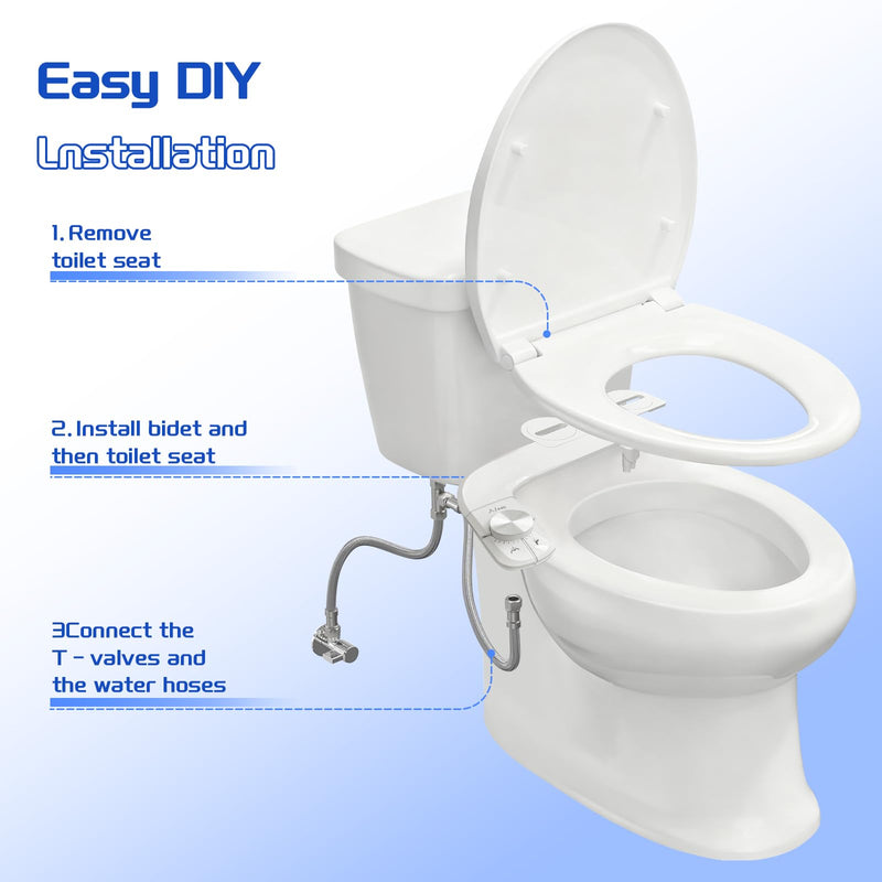 Bidet Attachment for Toilet Non-Electric Ultra-Thin Design,Self-Cleaning Dual Nozzles,Rear & Feminine Hygiene Wash,Adjustable Water Pressure,Cold Water Only, White(0.23 in) A001-Bidet Attachment