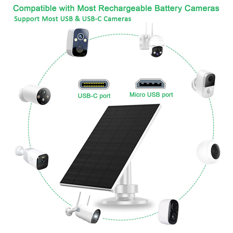 FUTUREZEN 2W Solar Panel for Security Camera Outdoor, 5V USB/Type-C Solar Charger Compatible with Rechargeable Battery Cameras, IP65 Waterproof, 360° Adjustable Mount, 7.2ft Cable (2 Pack, White) 2W-2 Pack-White
