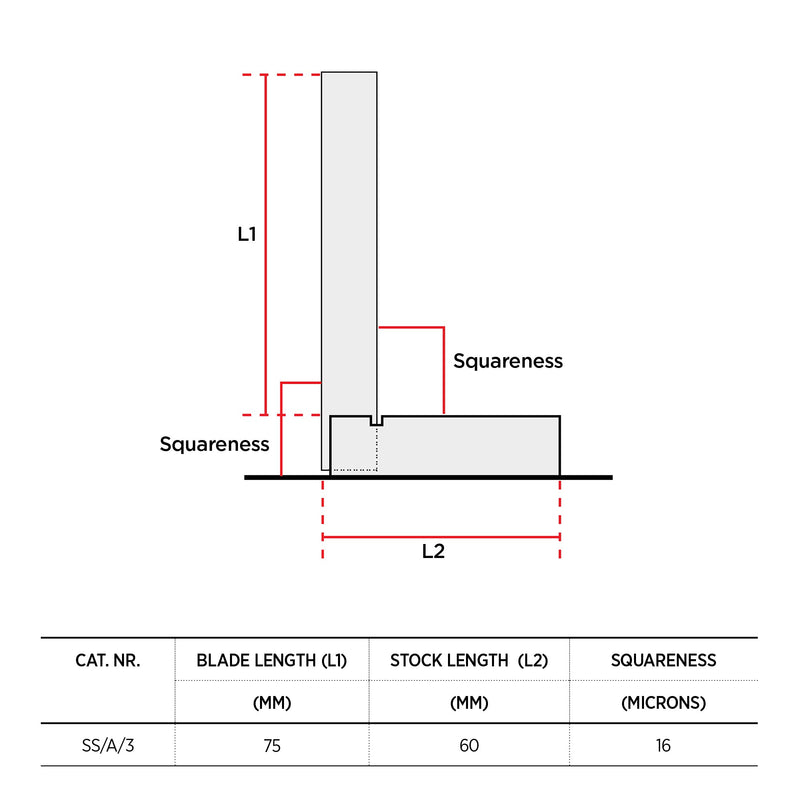 Groz 01001 3" Precision Steel Square, 16 Microns Squareness 3 Inch