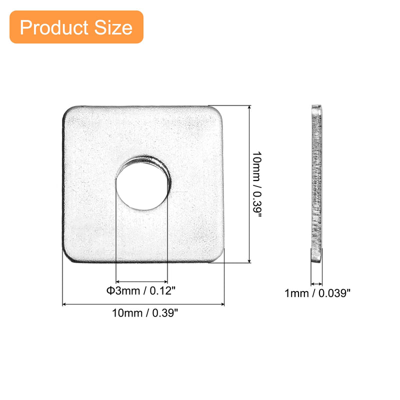 uxcell 25pcs M3x10x1mm Square Plate Bearing Washers 304 Stainless Steel Plate Square Plate Washers Flat Pad Spacer Gasket for Hardware Fastener 25