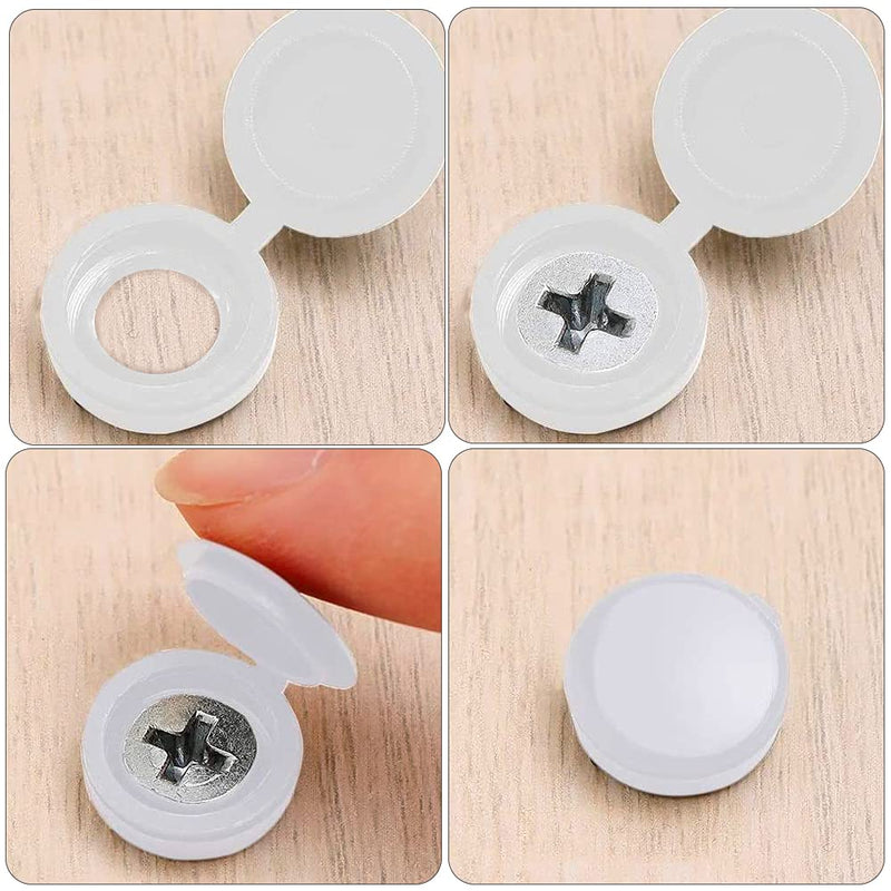 XINGYHENG 400Pcs Plastic Hinged Screw Covers Caps Fold Screw Snap Cap Washer Flip Tops for Furniture Desk Cabinets and Wall (White) 400