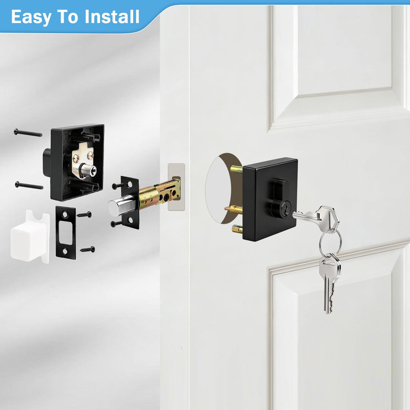 1 Pack Keyed Single Cylinder Deadbolts Matte Black, Keyed One Side Deadbolt Lock, Flat Black Interior & Exterior Door Hardware (for Entrance Lock and Front Gate) 1