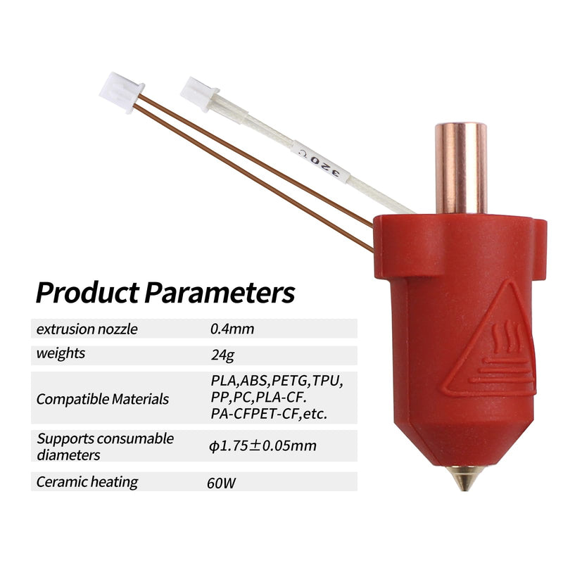 3D Printer Accessories K1 Max Ceramic Heating Block Hotend Kit Replacement: 0.4mm Nozzle Thermistor Titanium Alloy Throat High-Speed Print Head with Silicone Sock for K1 1.75mm Filament