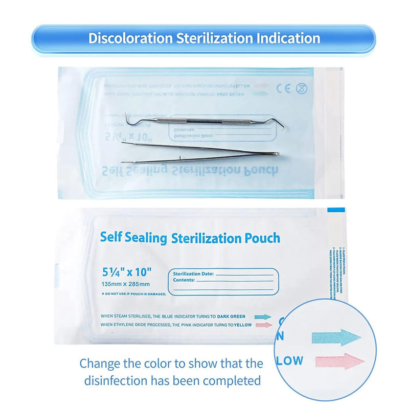 Yuelong 200PCS Self Sealing Sterilization Pouch Bags 2.25" x 5" Autoclave Sterilizer Bags Pouch for Nail Tools Grade Paper Disposable Dental Tattoo Accessories Tool Storage Bag 2.25" x 5"