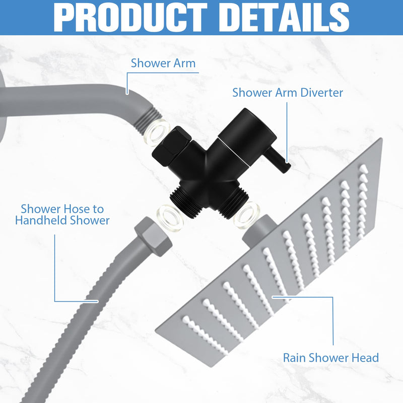 Nuanchu 4 Pack Alloy Shower Arm Diverter Valve for Hand Held Showerhead and Fixed Spray Head, g 1/2 3-way Bathroom Universal Shower System Replacement Part (Matte Black)