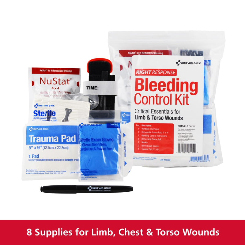 First Aid Only 91134 Critical Essentials Bleeding Control Kit for Limb & Torso Wounds, 8 Pieces