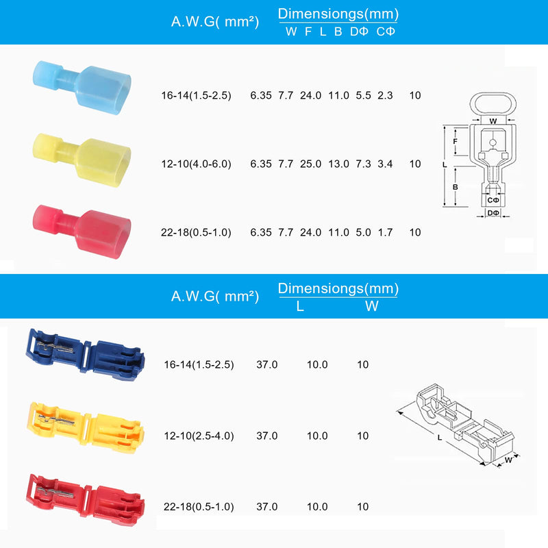 240Pcs/120 Pairs T Tap Wire Connectors 22-18 AWG Kit Quick Splice Wire Terminals T Tap Electrical Connectors Quick Wire Splice and Insulated Male Quick Disconnect Terminal Red RED 240