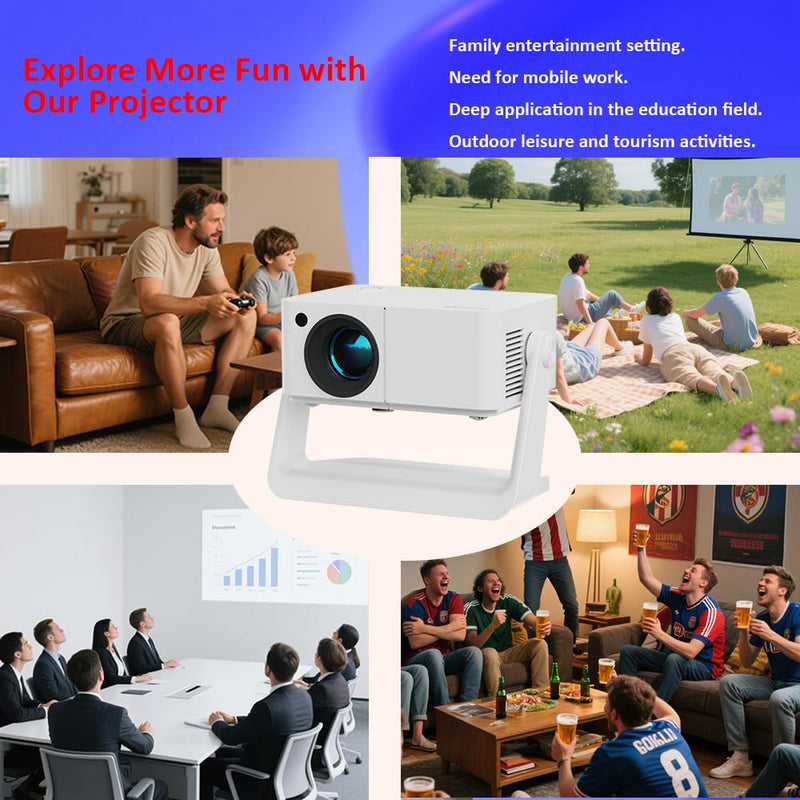 Built-in Stand Projector 1080P 500 ANSI with WiFi and Bluetooth 5.2, Electric Focus/Auto Keystone, 360°Stand, Portable Outdoor Movie Mini Projector for HDMI/USB/Phone/AV/PC(White)