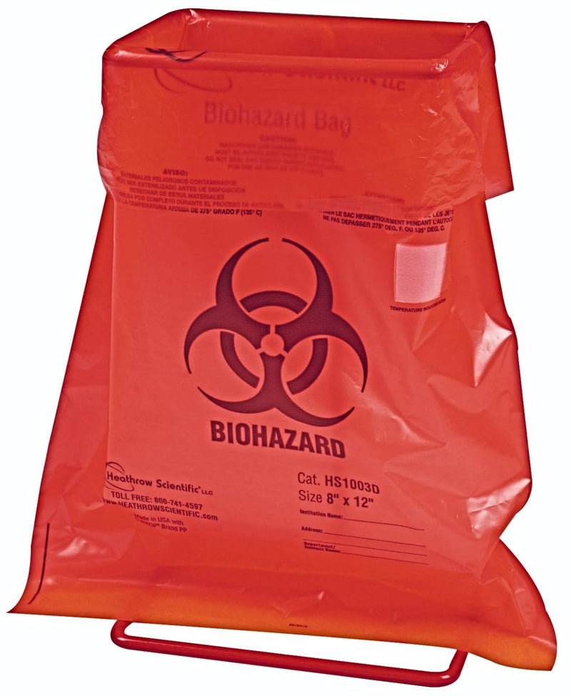 Heathrow Scientific Steel Wire Biohazard Bag Holder, Epoxy Coated, Standard-Sized (3.58 x 5.03 x 0.82 Inches), Red