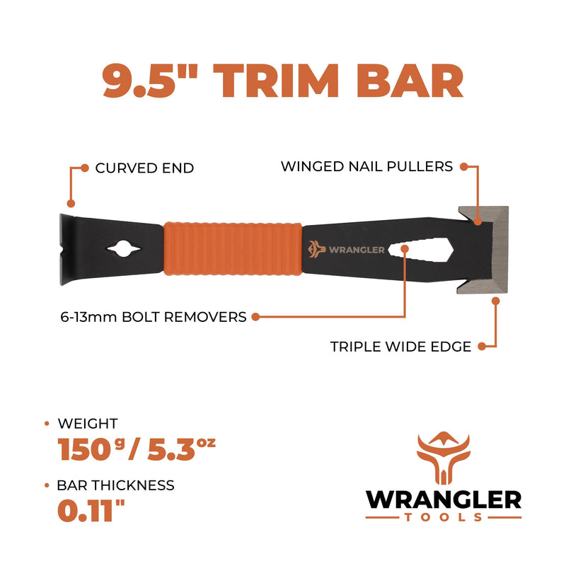 9.5-inch Flat Scraper Bar - Nail Puller - Trim Bar - Pry Bar - Shock Absorbing Grip - Bolt Remover - Wide Winged Ends Single