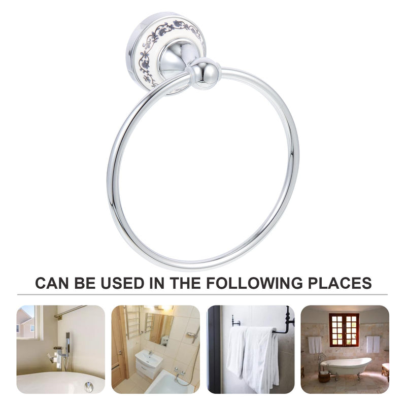Beavorty Stainless Steel Chrome Plated Floral Porcelain Towel Ring Wall-Mounted Bathroom Towel Holder Sturdy and Kitchen Storage