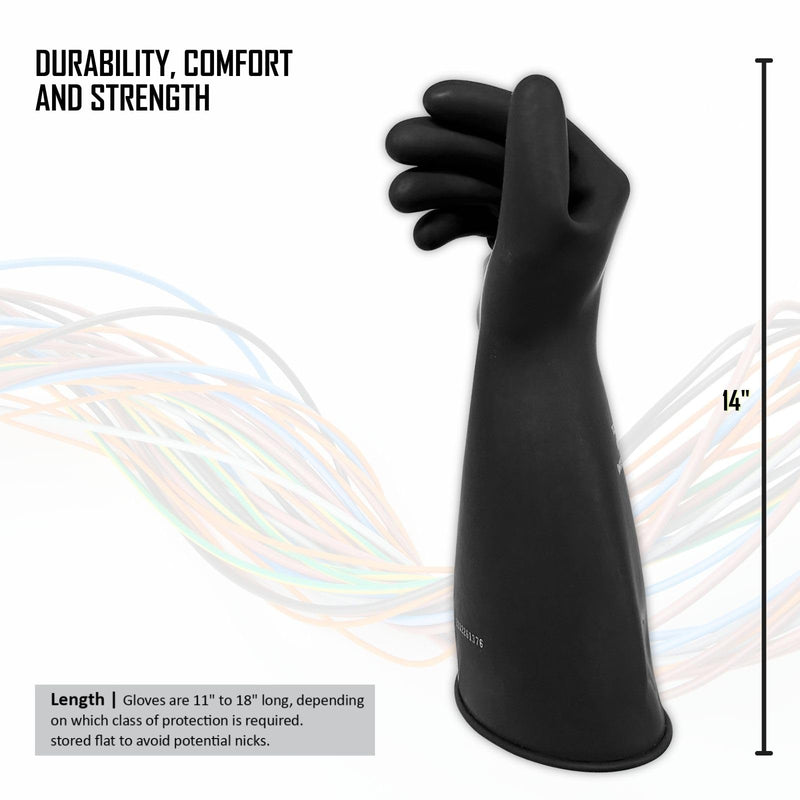 MAGID Rubber Insulating Electrical Safety Gloves, Class 0 ASTM Compliant 1 Pair Size 9 | Cuff Length - 11" Black