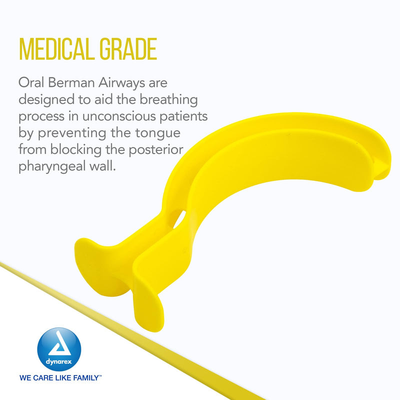 Dynarex Berman Oral Airway Assist Device - Disposable Airway Adjuncts - Slotted Sides, Midway Opening, Color-Coded Bite Lock - 90mm Adult, 24-Count