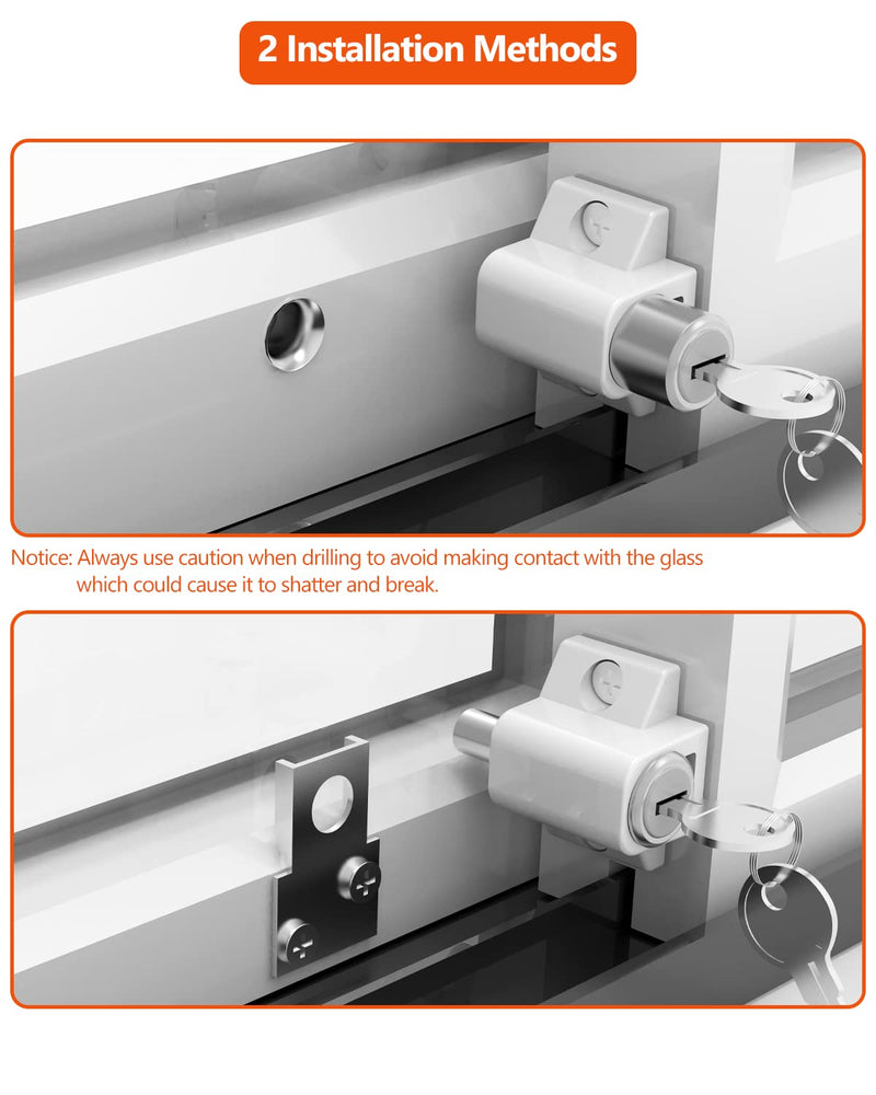 Lock, 2 Pack Sliding Door Window Lock, Push-in Key Lock, Patio Door Locks for Home Office Classroom (White)