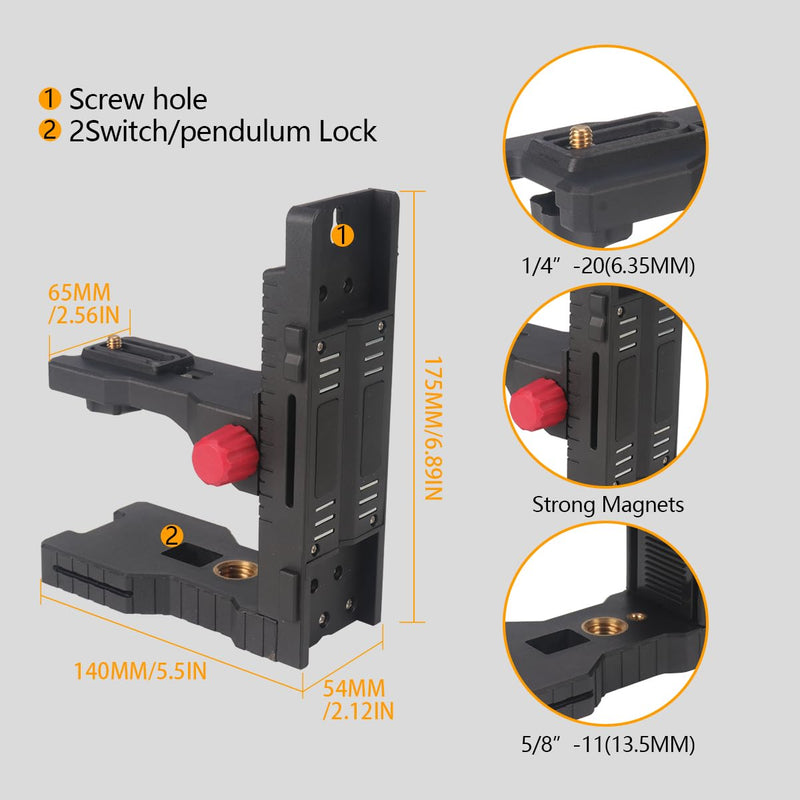 L-Shape Magnetic Bracket Laser Level Adapter, 1/4"-20 Male Threaded Adjustable Magnetic Pivoting Base, 360° Adjustable Support Multifunctional L Bar Bracket for Wall & Ceiling Mount