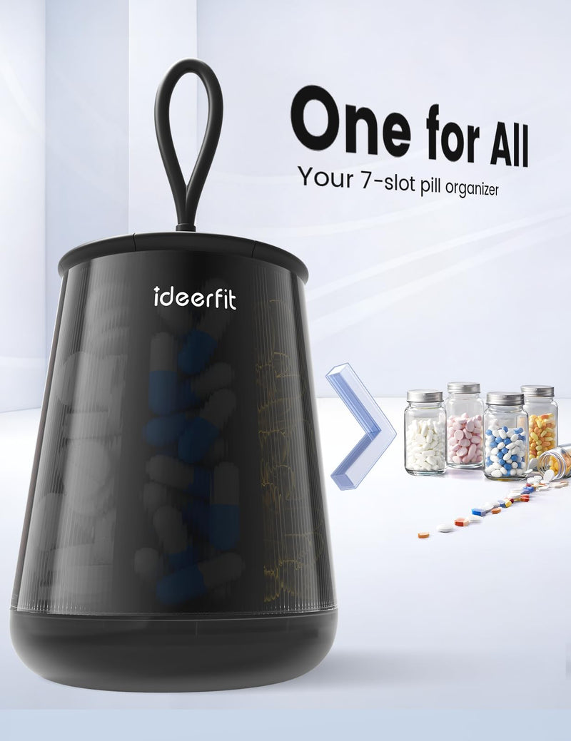 Anti-Mixing Large Pill Dispenser with 7 Compartments, Moisture-Proof & Light-Blocking Pill Bottle Organizer for Vitamins and Supplements, with Color Labels (Black) Shadow Black