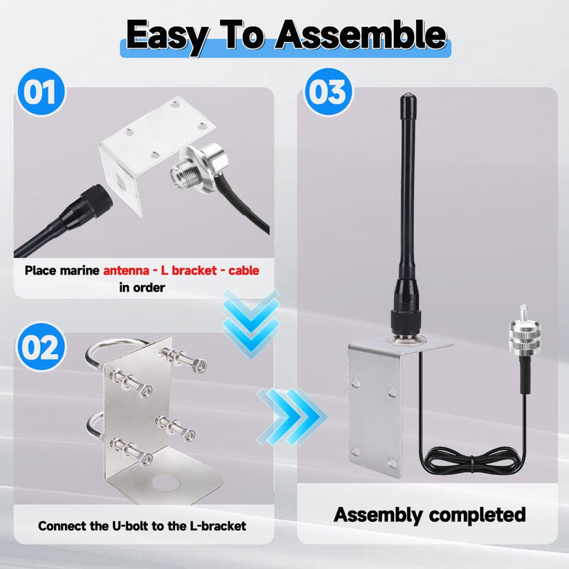 VHF Marine Radio Antenna VHF Antennas 156-163MHz Waterproof Boat Stubby Antenna with 16.4ft RG-58U Coaxial Cable,L Mount Bracket,U Bolt,PL-259 Connector for Yacht Sailboat Eifagur
