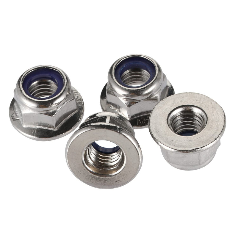 M8-1.25 Flanged Nylon Insert Lock Nuts Flange Locknuts, 304 Stainless Steel 18-8 Bright Finish, DIN 6926, 20 PCS M8