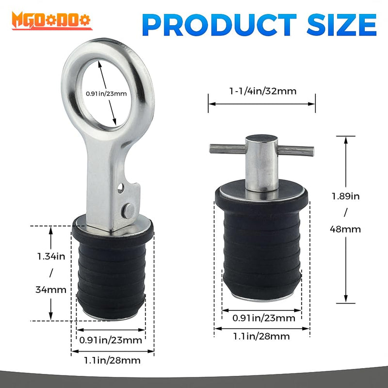 4Pcs 1 Inch Boat Plug Snap Handle Drain Plug and T Handle Boat Drain Plug Set,Stainless Steel Boat Drain Twist Plug Marine Boat Rubber Plug for Hull Plug Bottom Plug