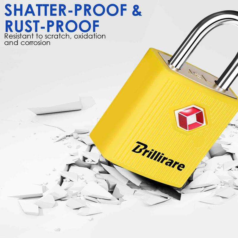 4 Pack TSA Approved Luggage Locks with Keys, Travel Padlock, Zinc Alloy Waterproof Keyed Lock, TSA Outdoor Metal Lock for Lockers, Bags, Backpack, Gym, Gate-Yellow