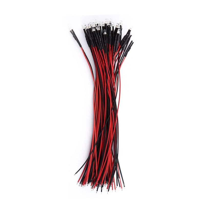YWBL-WH 50Pcs LED Light Emitting Diodes DC 9-12V Pre Wired Water Clear LED Diodes Light (3mm Red) 3mm Red