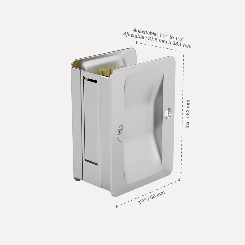 Richelieu Hardware 1700BCPSBC Onward Pocket Door Pull, Passage Lock, 3 1/4 in (82 mm), Rectangular, Brushed Chrome