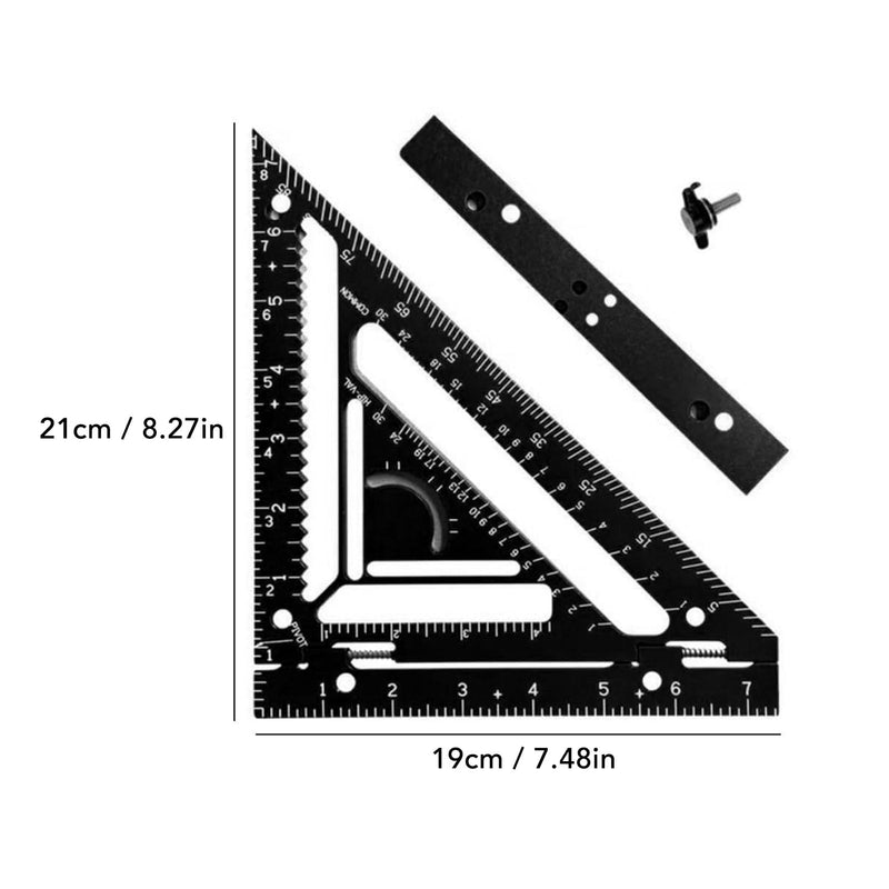 8.3 Inch Rafter Square, Innovative Triangle Carpenter Square with Level and Jig Block, Triangular Ruler Protractor, Precision Layout Tool Carpenter Layout Measuring Ruler for