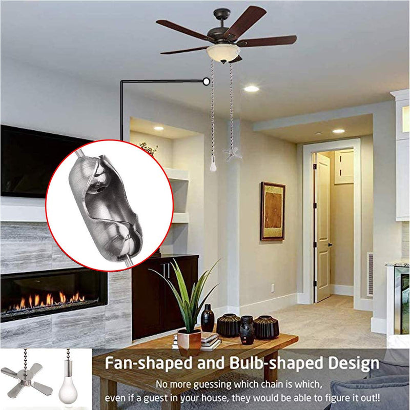 Ceiling Fan Pull Chain Ornaments Extension Chains with Decorative Light Bulb and Cord 13.6 Inches Fan Pull Chain Set For Ceiling Light Lamp Chain (Nickel) Pull Chain(Nickel)