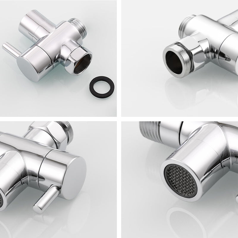 3 Way Shower Diverter Valve, Solid Brass Shower Diverter Valve, Sink Valve Diverter Faucet Splitter for Kitchen or Bathroom, Faucet Diverter Valve Adapter with M22-M24, M22-G1/2 Adaptor, Sliver metal sliver