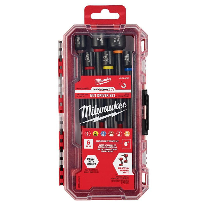 Milwaukee Electric - 6 PIECE Shockwave Impact Duty 6 INCH Magnetic NUT