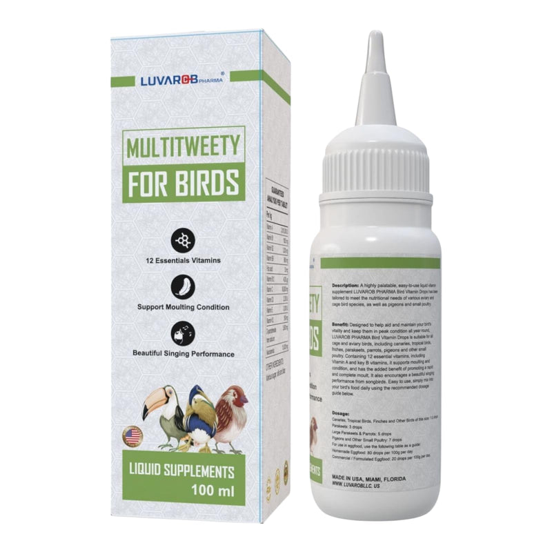 Multi-Drops for All Birds 5 Ounce, Multitweety 100ml High-Potency Vitamin Supplement, Support Moulting Condition,Beautiful Singing Performance, Improve Reproductions, Quality Eggs,No Leg Incurvations