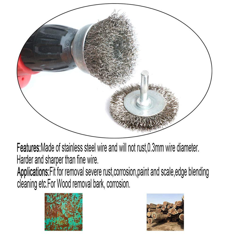 7PCS Stainless Steel Wire Wheel Brush, Coarse Crimped Cup Brush and End Brush Kit,Wire Brushes for Use in Machines