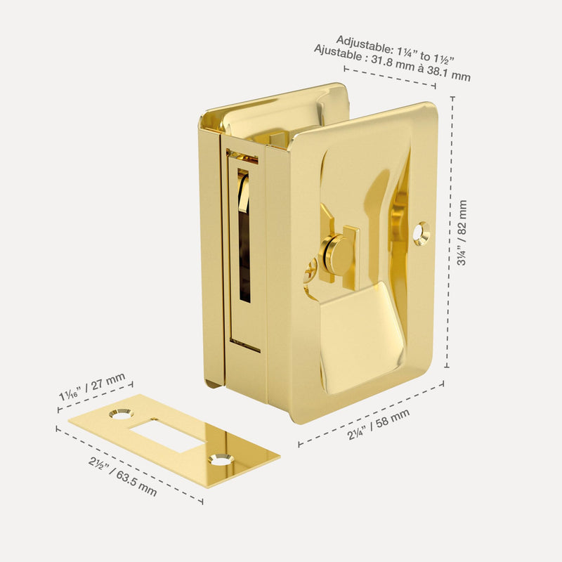 Richelieu Hardware 1701BPSBC Onward Pocket Door Pull, Privacy Lock, 3 1/4 in (82 mm), Rectangular, Brass