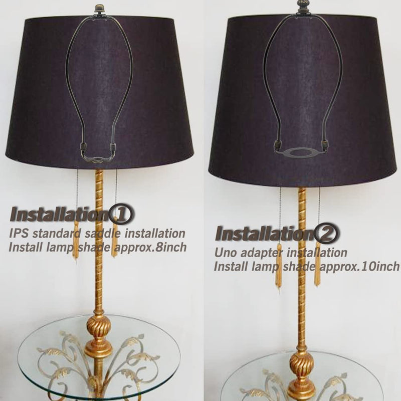 Lamp Shade Harp Holder,8 Inch Bronze Lamp Harp Kit,Fit Both Standard Lamp Rod and E26 Light Base UNO Fitter Adapter,2 Shade Attaching Finial Top Included,Antique Brass Horn Frame Lampshade Bracket 8 Inch