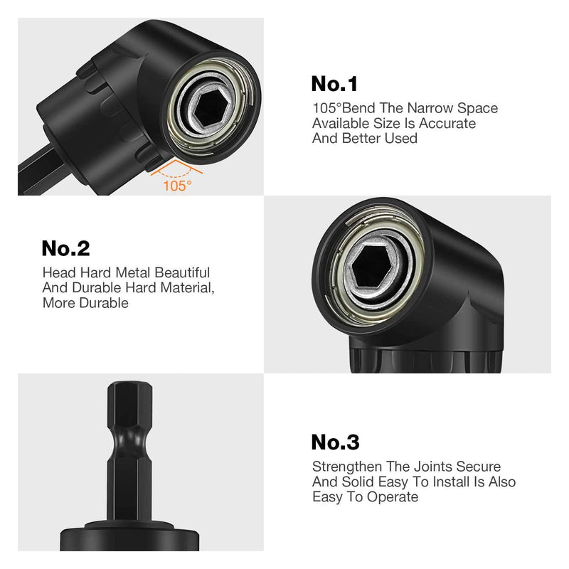 17Pcs Flexible Drill Bit Extension, Include 3Pcs Rotatable Socket Adapter 2Pcs Hex Shank 105° Right Angle Drill Attachment 10 Short Screwdriver Bits 90° Angled Bits and Bendable Drill Bit Extension 17*black
