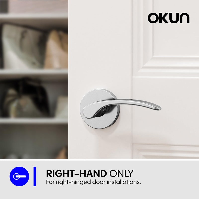 Okun Brook Dummy Door Handle, Chrome Non-Turning Door Lever 1-Pack – Right-Handed Decorative Interior Handle for Closet, Pantry, Hallway & French Doors, Sleek Modern Design Dummy-Right