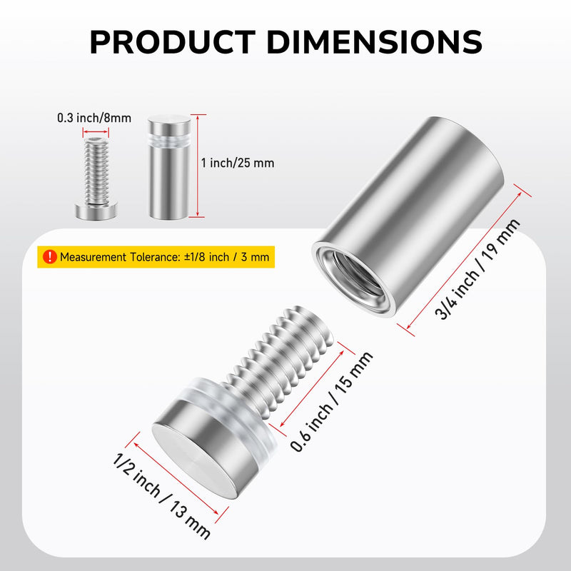 50 PCS Stainless Steel Standoff Screws (1/2 in. Dia x 3/4 in. L), Wall Standoff Mounting Hardware Advertising for Hanging Acrylic Picture, Silver