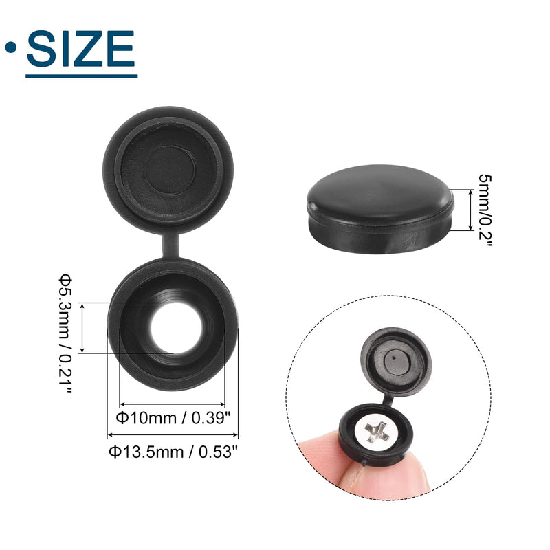 uxcell 120Pcs Screw Caps, 5.3mm/0.21" ID Screw Snap Covers Washer Flip, PVC Hinged Screw Cover Caps for Covering Screw Heads(Black) Black