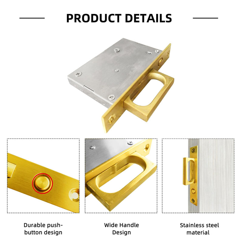 Recessed Finger Flush Pulls with Edge Pull, Sliding Barn Door Handle Hardware, for Cabinet, Pocket, Closet, Barn Door Handle Pulls (Gold, 180mm(7.07in)) 7.07 inches Gold