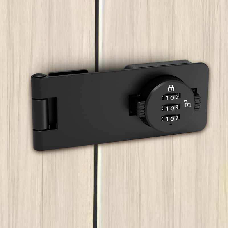 Keyless Cabinet Combination Lock, 3-Digit Password Twist Knob Hasp Latch for Doors, Cabinets, Drawers, Barn Door, Bathroom, Outdoor, Closet, Fence, Durable Zinc Alloy, (Black, 1 Pack) Black