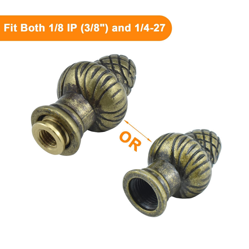 Bronze Brass Solid Lamp Finial Cap Knob Retro Lamp Finial Decoration with Dual-Thread Screw for Lamp Shade Holder Harp Tops, Fit Both 1/8 IP(3/8") and 1/4-27, 2 Pack Bronze