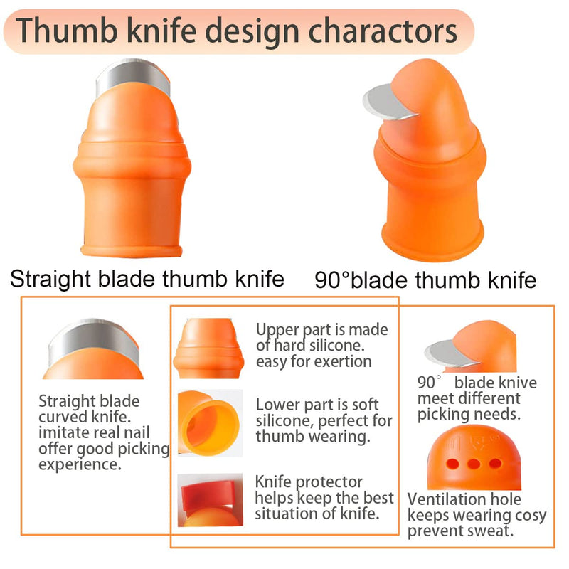 Gardening Thumb Knife with Case, Finger Pruner for Gardeners, Finger Knife-Plants Picking Trim Tools, Orange Thumb Cutter Gardening Tools Kit for Picking Plant Fruit Vegetable