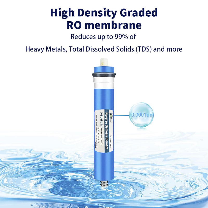 Huining Reverse Osmosis Membrane RO Membrane Housing Kit with 1/4 Quick Connector,Check valve,Water Pipe,Wrench Whole Set for Residential Household Hospital Water Filtration System (75GPD) 75GPD kit