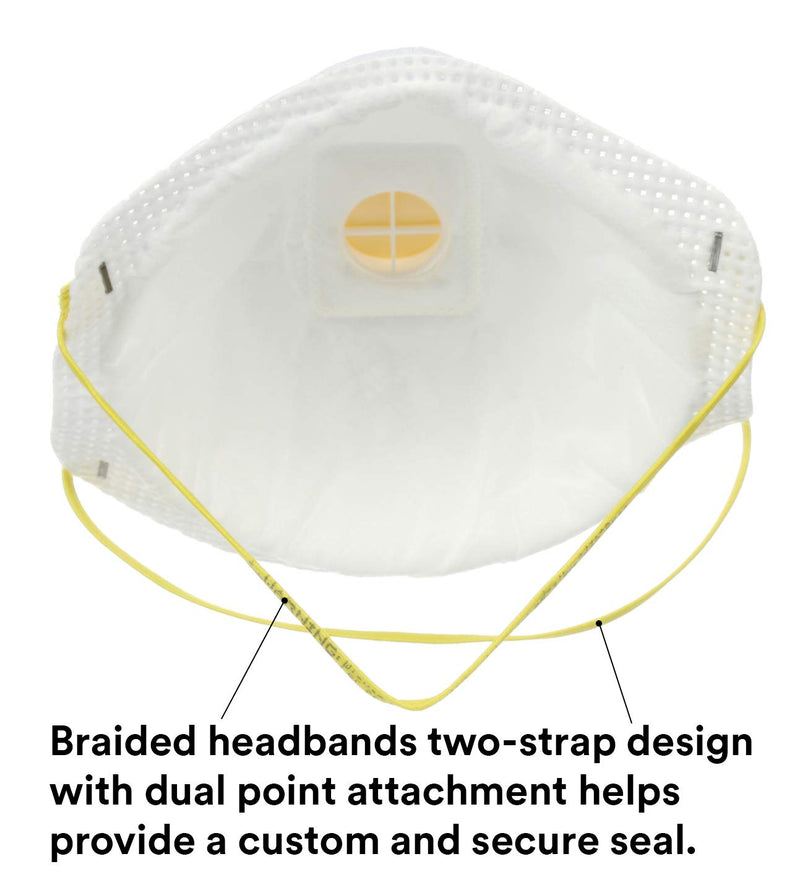3M Particulate Respirator 8511, Pack of 10, N95, NIOSH APPROVED, Cool Flow Exhalation Valve, Disposable, Braided Comfort Strap, M Noseclip, Personal Protective Equipment 1 Count (Pack of 10) Wrist Support